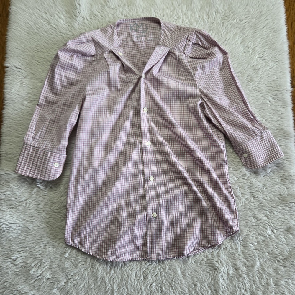KMJ Kate Mchale Jensen Button Up Blouse Shirt Women's XS Plaid Puff Sleeve